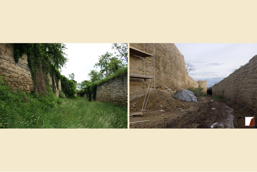 Zwingermauer und Pfaffenturm vor und nach den Bauarbeiten