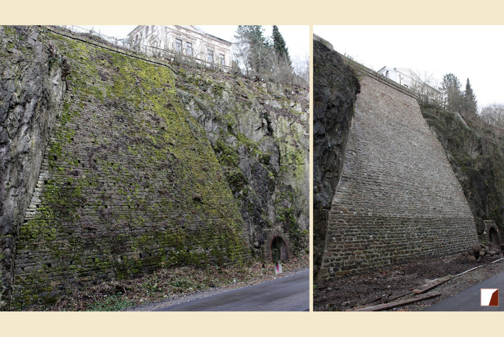Nordbahntrasse am Felseinschnitt Bramdelle vorher und nachher