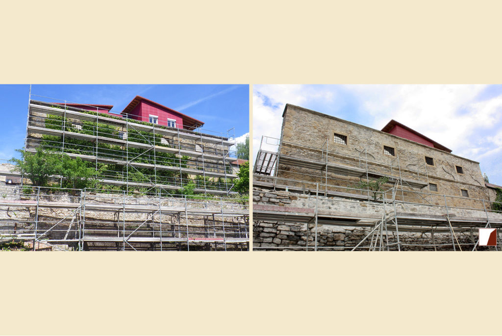 Stadtmauer vor und nach der Sanierung